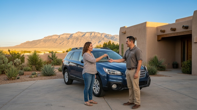 Clairvo representative collecting a car from a homeowner's driveway in Albuquerque