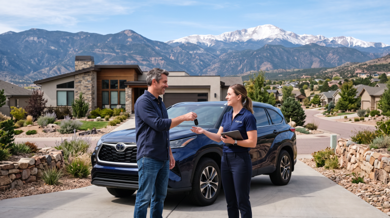 Clairvo representative collecting a car from a homeowner's driveway in Colorado Springs