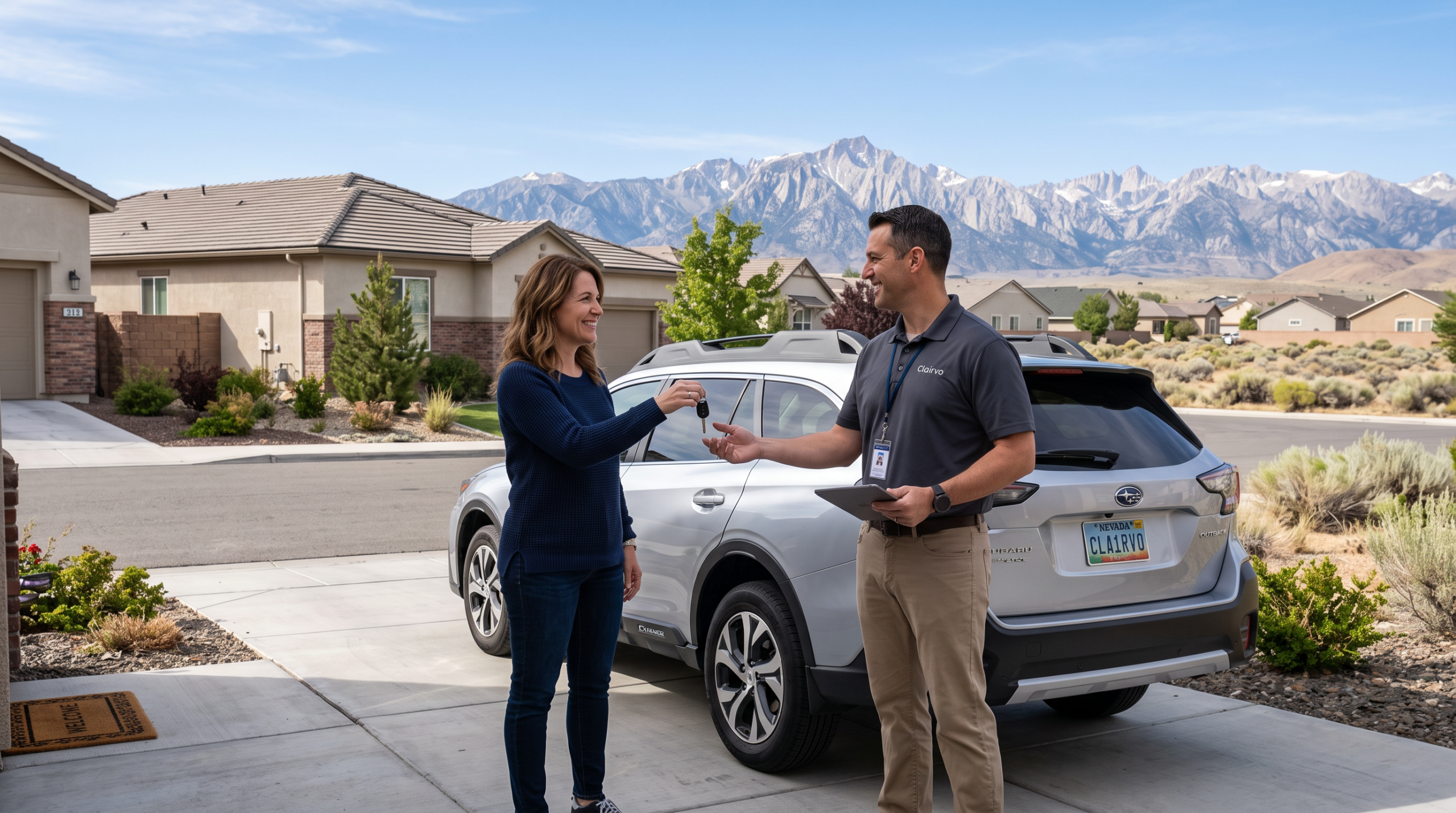 Clairvo representative collecting a car from a homeowner's driveway in Reno
