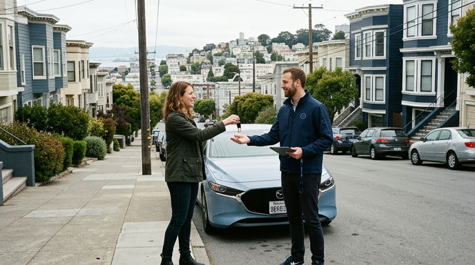 Clairvo representative collecting a car from a homeowner's driveway in San Francisco